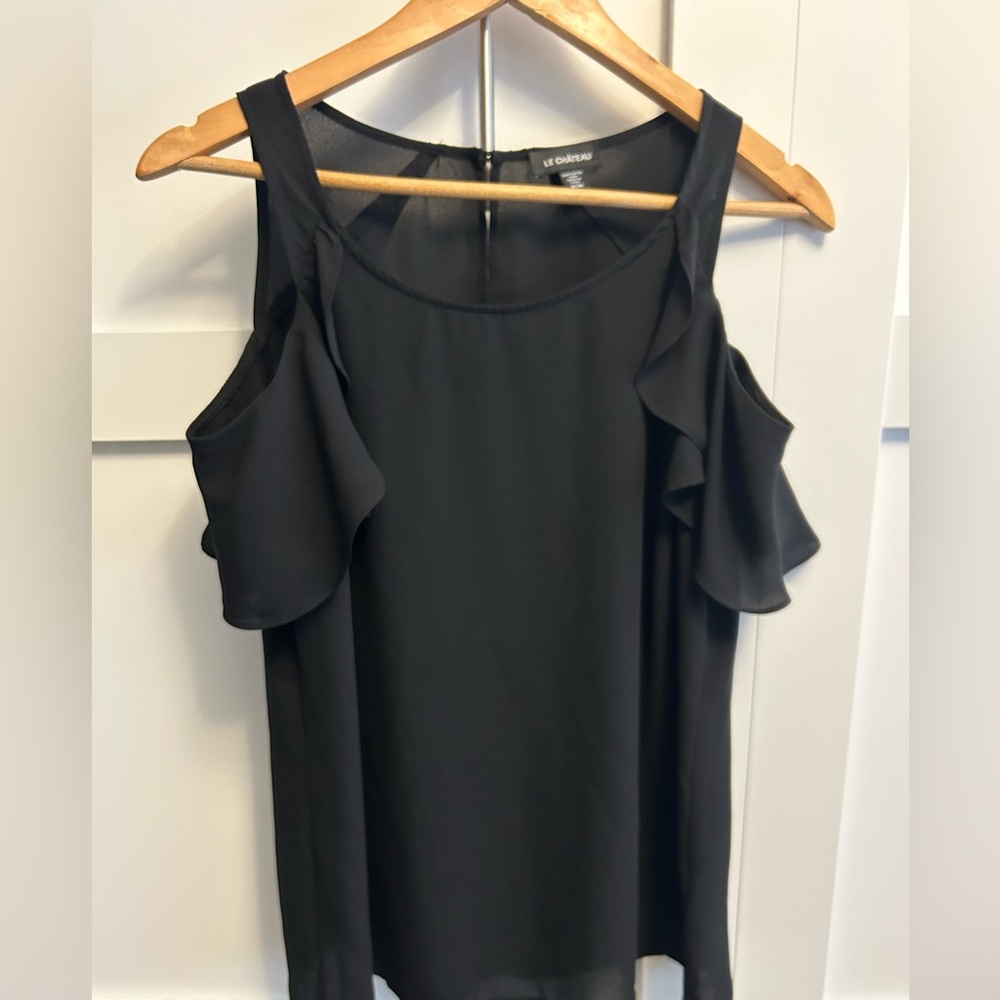 Le Chateau Elegant Black Ruffle Blouse